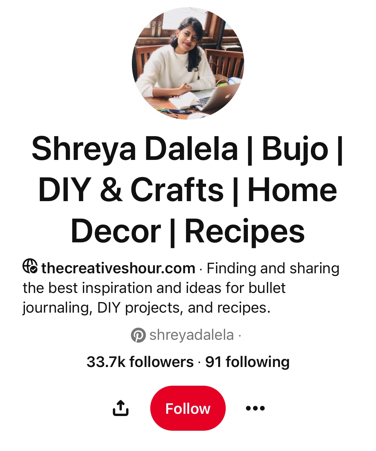 screenshot of Shreya Dalela's pinterest profile