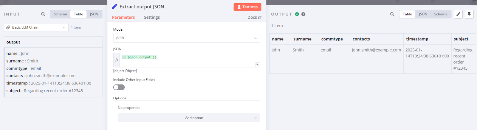 As an optional step, transform the Basic LLM Chain output